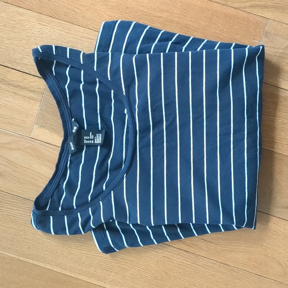 H&M Navy & White Stripe Scoop Neck Long Sleeve Shirt